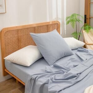 BESTOUCH 100% Washed Cotton Pillowcase Linen 2 Set Solid Cornflower Blue 26x26"
